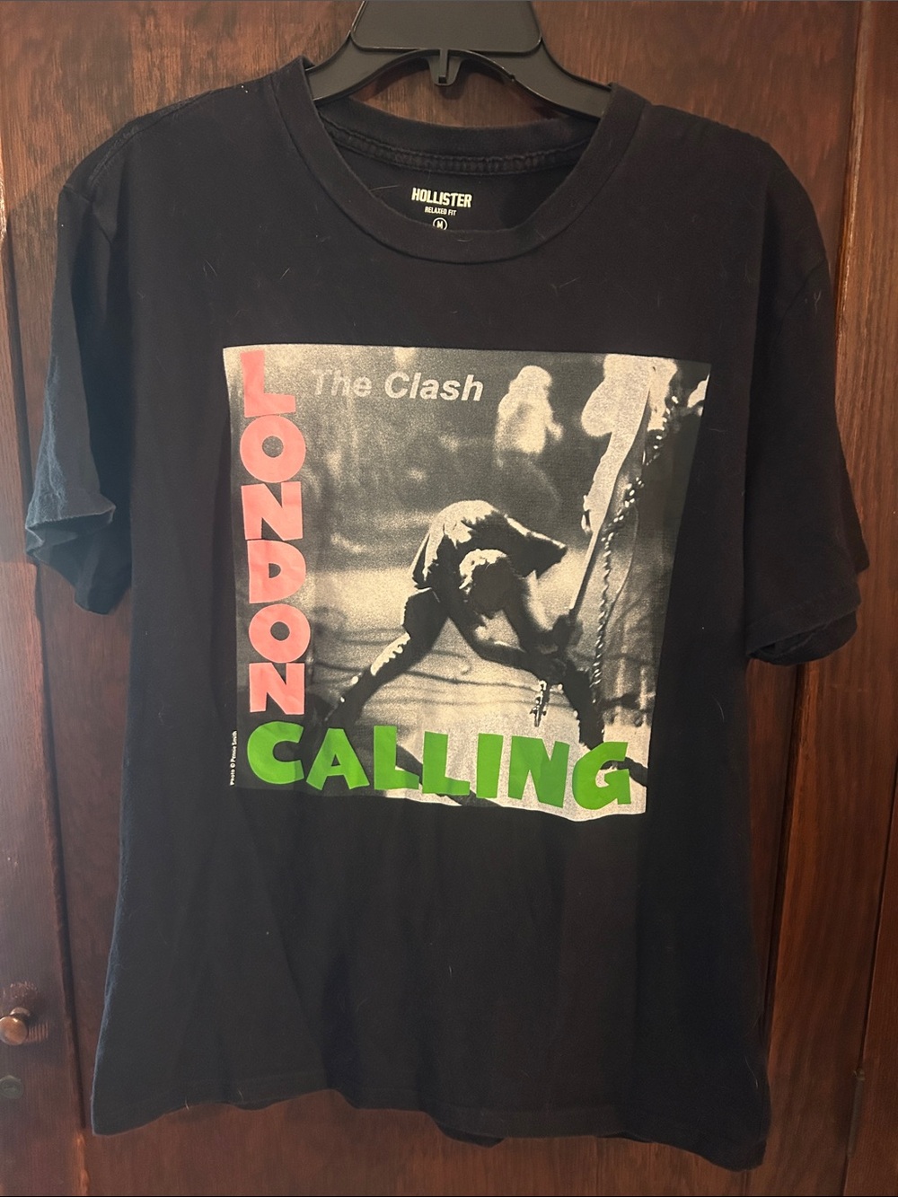 Hollister Black 'London Calling' Graphic Tee with Pink & Green Print
